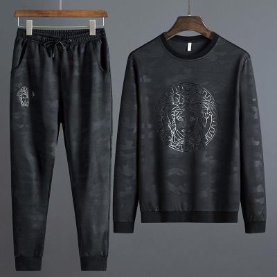 梵克公牛男装休闲装社会精神小伙西服套装男夏季迷彩大码胖子加肥加大商务休闲流迷彩(长袖款)M