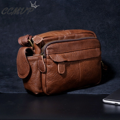 CCMVP品牌自营质量保证-CCMVP休闲品牌男士小迷你男挎夏天新款软皮单肩斜挎休闲牛皮背深棕色默认颜色