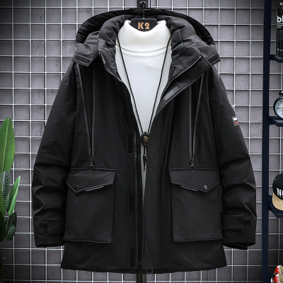 花花公子(PLAYBOY)羽绒服男款外套秋冬季新款韩版潮流连帽工装羽绒外套加厚白鸭绒冬天保暖风衣防风防寒宽松冬装上衣