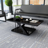 绵冠 钢化玻璃茶几创意办公茶几会客长茶几 120*60*43cm