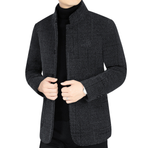 啄木鸟高端毛呢大衣男士秋冬季中年加厚外套休闲短款立领呢子夹克