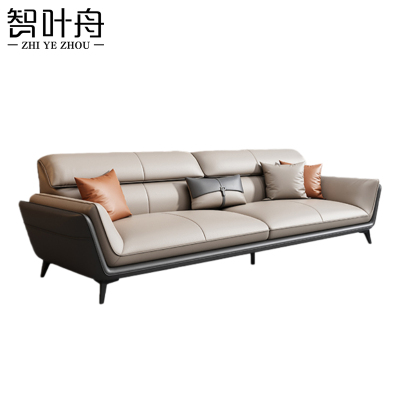 智叶舟皮艺沙发三人位213*90*85cm张