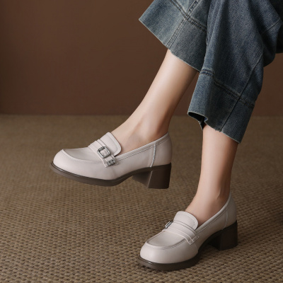 头层牛皮乐福鞋女2026春季新款英伦风软底粗跟复古透气百搭单鞋女