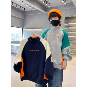 男童加绒卫衣一体绒冬季加厚儿童大童打底衫超厚男孩冬装上衣保暖