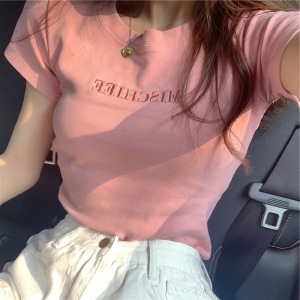 夏季新款韩版字母刺绣修身短袖T恤女学生上衣女装潮_740