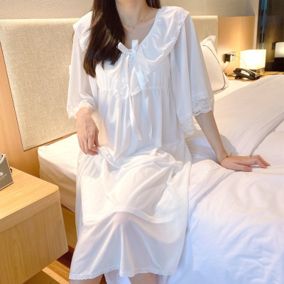 SUNTEK睡裙女夏季棉很仙的公主风洋气减龄蕾丝带胸垫宫廷性感睡衣裙子