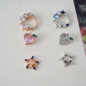 韩国进口穿刺耳环微镶钻星星桃子圈形小耳骨钉耳蜗耳门钉女送女朋友老婆情人节七夕生日礼物