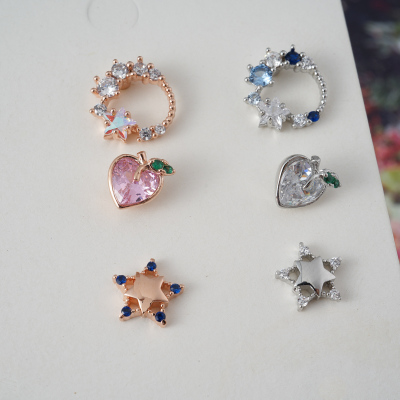 韩国进口穿刺耳环微镶钻星星桃子圈形小耳骨钉耳蜗耳门钉女送女朋友老婆情人节七夕生日礼物