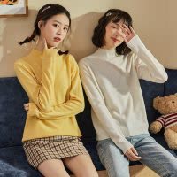 [2.5折价140元]唐狮冬季新款百搭学生羊毛衫打底毛衣女纯色半高领内搭黑白色