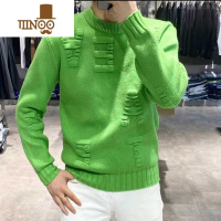 YANXU2023新款男士打底立体字母提花重工圆领薄款长袖针织衫毛衣