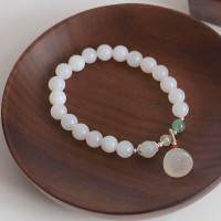 白玉髓莲蓬造型纯银手链手串女小众设计感复古新中式气质手饰送礼送女朋友老婆情人节七夕生日礼物