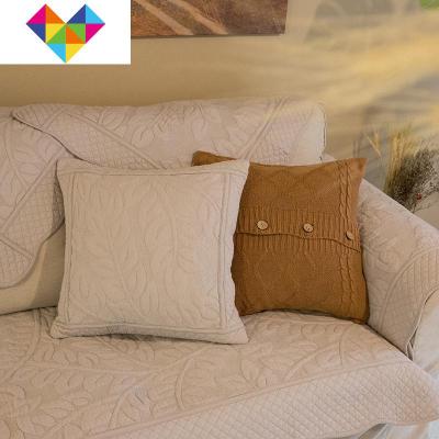 素色棉麻绣花沙发垫柔软布艺防滑坐垫四季亚麻色沙发巾套棉麻色绣花灰-90*180cm御蓝锦