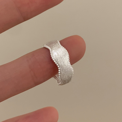 纯银蕾丝拉丝戒指女小众设计韩系温柔轻奢高级感食指戒指环送女朋友老婆情人节七夕生日礼物