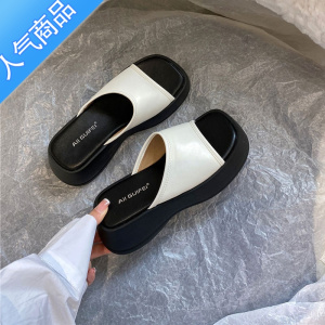 SUNTEK韩国松糕鞋淑女厚底拖鞋女外穿露趾皮带扣银色仙女减龄高跟凉拖鞋