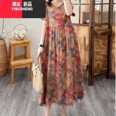 YIBUSHENG季韩版连衣裙显瘦气质时尚印花休闲洋气大花连衣裙长裙