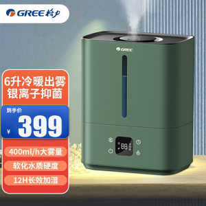 格力(GREE)加湿器 松杉绿 6升低噪/桌面/卧室/办公室/上加水/母婴/热雾/软水加湿器 SFK-60X61