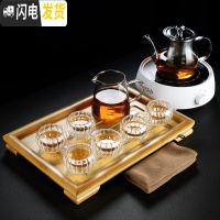 三维工匠双层隔热玻璃茶杯透明泡茶壶电陶炉煮茶器茶具套 玻璃壶+公杯+6双层菊花杯+竹小平板盘+茶巾+白色悠然电陶炉 8件
