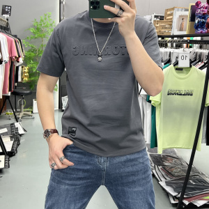 重磅短袖T恤男款夏季新款个性钢印字母男装潮流圆领体恤宽松上衣