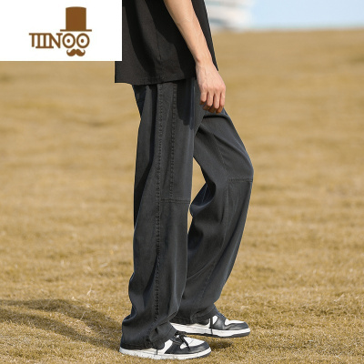 YANXU亚麻裤男夏季潮流宽松直筒长裤子大码薄款透气冰丝工装九分休闲裤