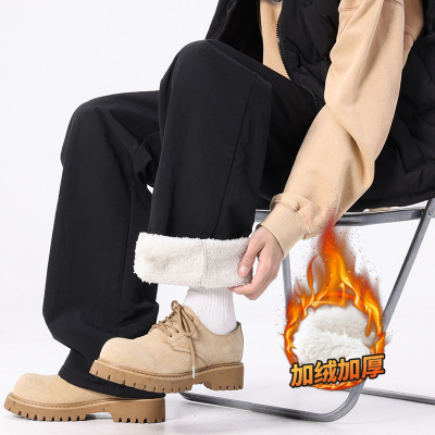 秋冬季羊羔绒裤男士加绒加厚运动休闲长裤大码宽松直筒保暖卫裤男