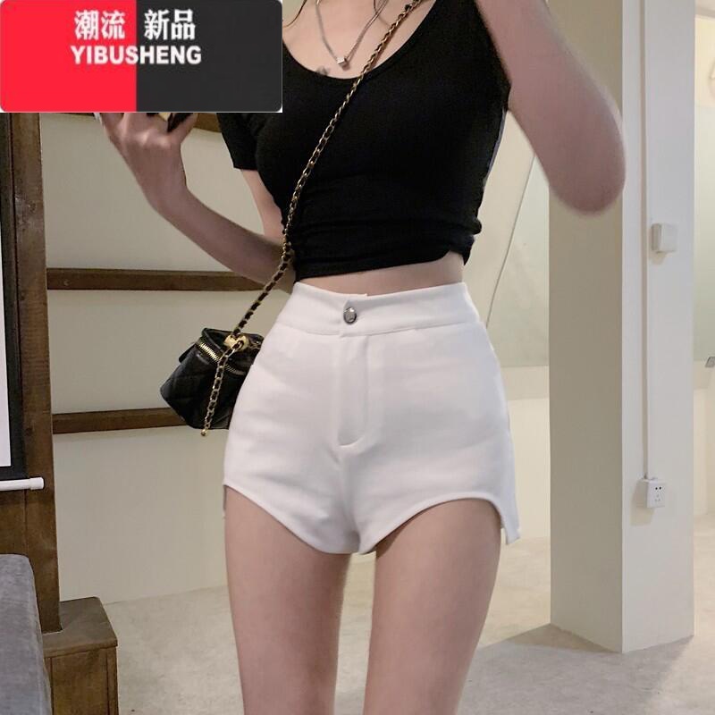 YIBUSHENG白色下半身失踪西装短裤女高腰显瘦a字休闲裤紧身弹力辣妹热裤子