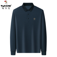 啄木鸟长袖T恤男士2025春秋季新款宽松中年男士爸爸装翻领polo衫