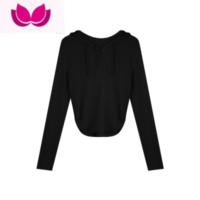 七斓纯欲风白色连帽长袖T恤女春季修身显瘦内搭打底衫不规则上衣ins潮