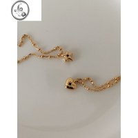JiMiins风 时尚简约设计 金色五角星金色爱心吊坠项链隔珠链