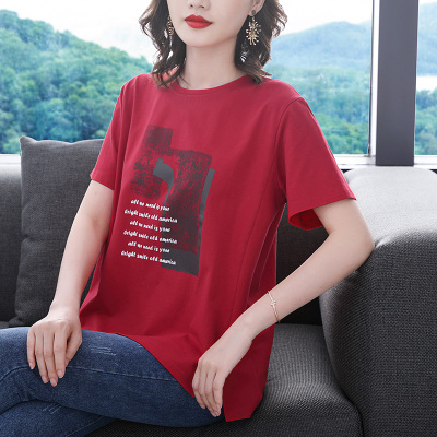 语娄加肥加大码女装宽松全棉短袖t恤女纯棉中年胖妈妈装半袖体恤小衫2021大码女装