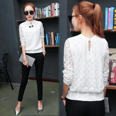 蕾丝衫女217春装新款韩版大码女装修身显瘦长袖T恤打底小衫上衣潮