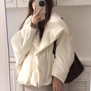 冬季新款韩系短款大翻领棉服女年设计感时尚宽松面包服外套