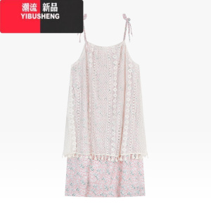 YIBUSHENG小个子海边度假风吊带裙女季设计感拼接碎花裙甜美连衣裙长裙子