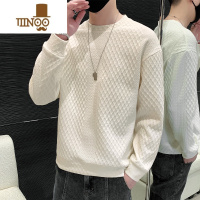 YANXU秋季圆领卫衣男2023新款外套内搭华夫格长袖t恤男士款打底衫