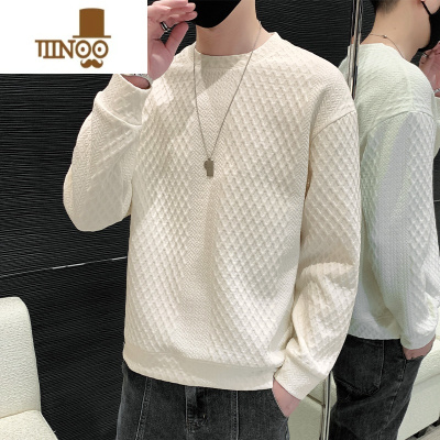 YANXU秋季圆领卫衣男2023新款外套内搭华夫格长袖t恤男士款打底衫