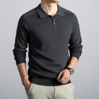 老钱风翻领男士羊毛衫秋冬新款商务通勤休闲纯色针织毛衣男