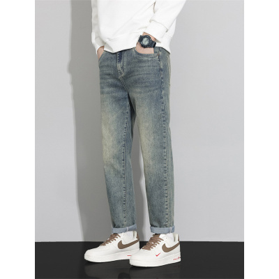 秋冬复古质感水洗牛仔裤男简约弹力韩版休闲百搭时尚男装_931