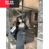 YIBUSHENG复古条纹性感吊带连衣裙女装季修身辣妹长裙显身材收腰包臀裙子