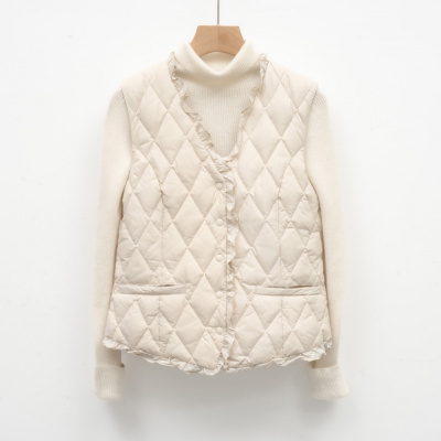寒冬思羽新款女式90绒轻薄羽绒V领马甲女背心女装菱形格羽绒服