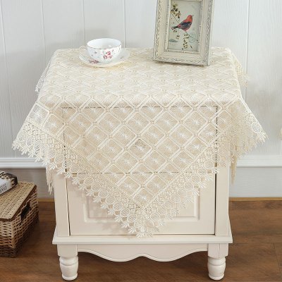 床头闪电客柜罩盖布欧式冰箱空调电视机罩田园布艺多用小桌布盖巾玲珑玉格-米黄130*180厘米