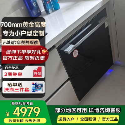 西门子 SE43EB28KC 灶下洗碗机家用小型厨房嵌入式14套全自动刷碗机嵌入式 700mm黄金高度