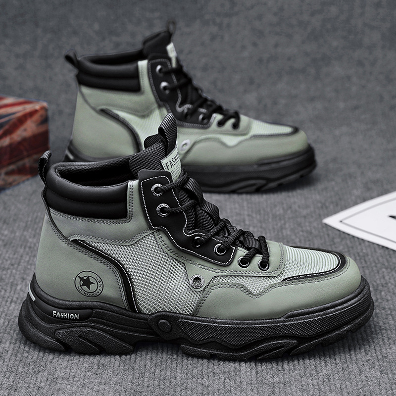 秋季上新款个性时尚网面马丁靴皮革男士透气舒适休闲系带纯色蹬靴