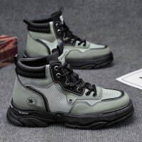 秋季上新款个性时尚网面马丁靴皮革男士透气舒适休闲系带纯色蹬靴