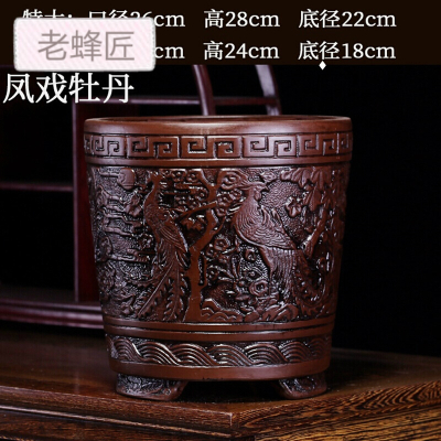 古达宜兴紫砂花盆仿古盆景盆浮兰花盆君子兰花盆特大花卉小陶瓷中号凤戏牡丹大