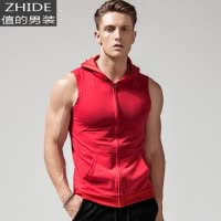 SUNTEK无袖卫衣男连帽背心运动健身上衣服带帽衫坎肩马甲T恤男春秋薄款马甲/背心