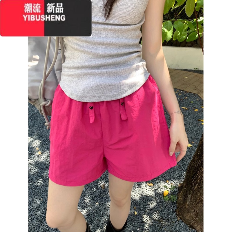 YIBUSHENG直筒休闲裤女季2024新款多巴胺高腰宽松阔腿时尚百搭小个子短裤
