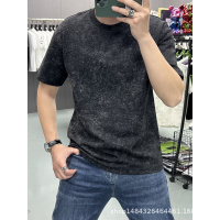 欧货痞帅潮牌质感短袖T恤男士个性设计感提花扎染圆领半袖上衣潮t