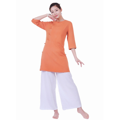 珂卡慕(KEKAMU)2021春季6116女套装棉麻棉麻布衣瑜伽服禅修服大码橘色83*+75*S