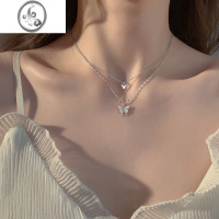 JiMi双层蝴蝶项链女锁骨链气质轻奢小众高级设计感夏季饰品钛钢颈链