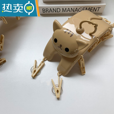 敬平馨帮帮杂货铺 可爱猫咪晾衣架多功能晾晒架10夹晾袜子晾内裤衣架 黄色 1个衣夹