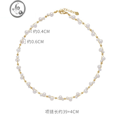 JiMi小金珠淡水珍珠项链女复古法式时尚宫廷风格气质秋冬新款简约饰品